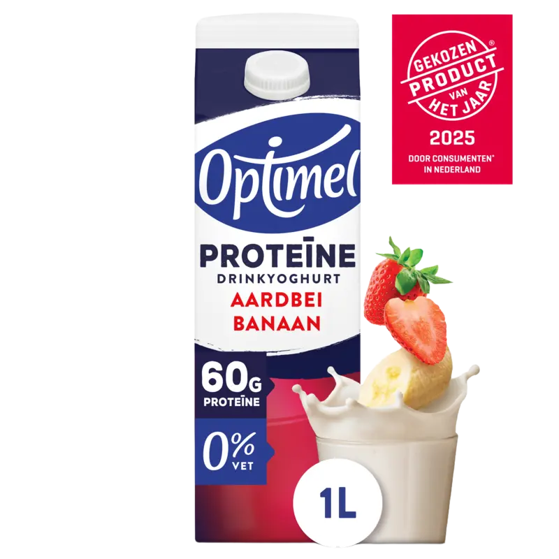 Optimel Proteïne drink yoghurt aardbei banaan