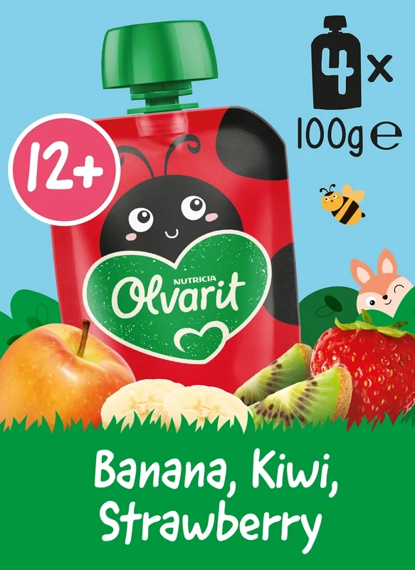 Olvarit Knijpfruit banaan kiwi aardb 12m+ 4-pack