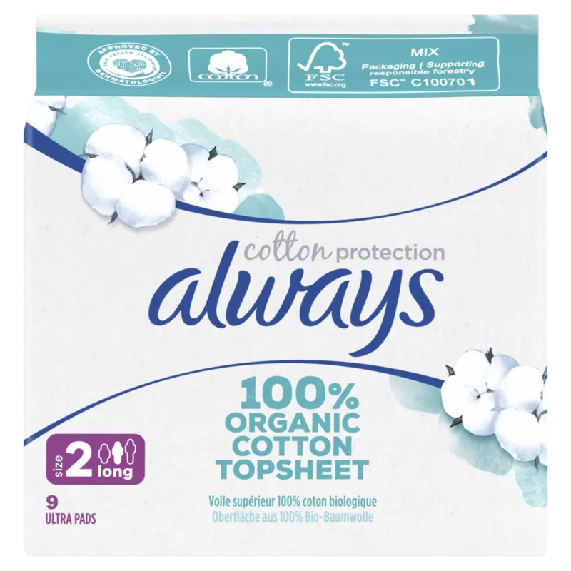 Always Maandverband organic cotton long plus