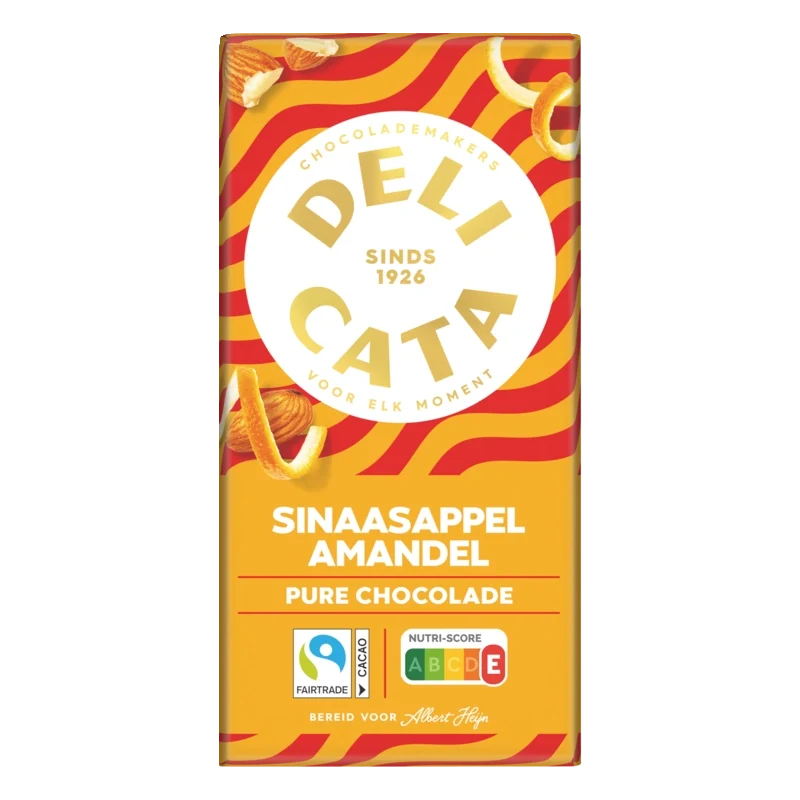 Delicata Reep pure chocolade sinaasappel amandel