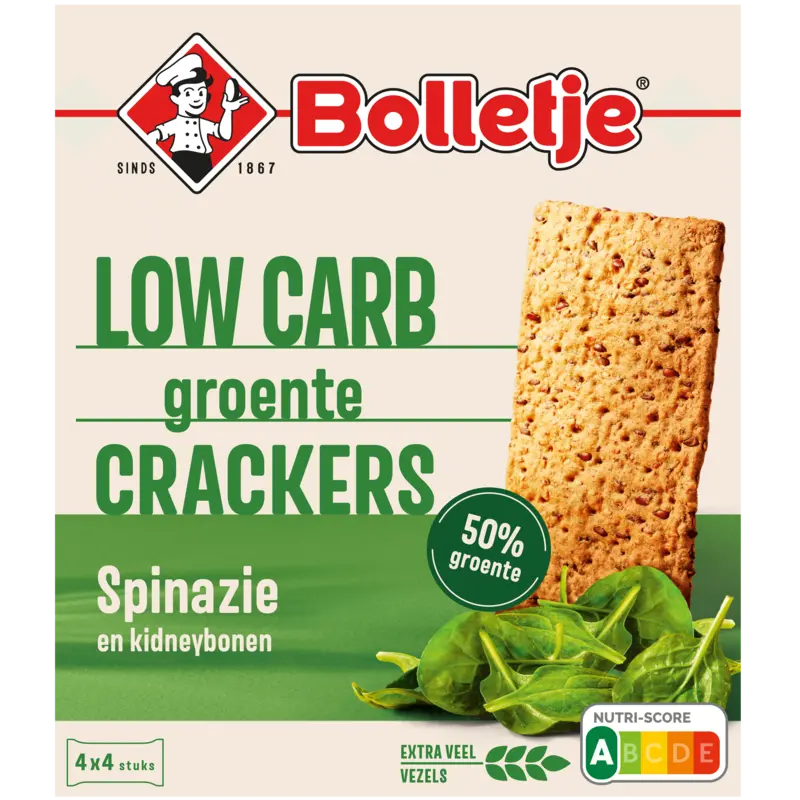 Bolletje 50% groente crackers spinazie