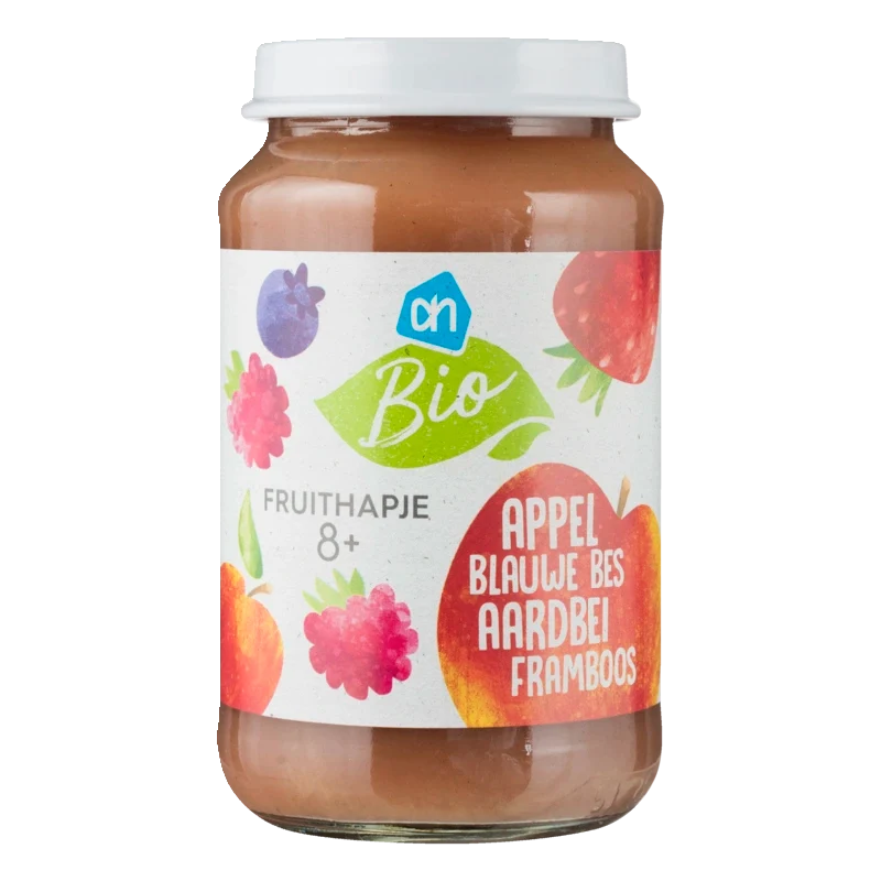 Biologisch Fruithapje appel blauwe bes aardbei 8m+