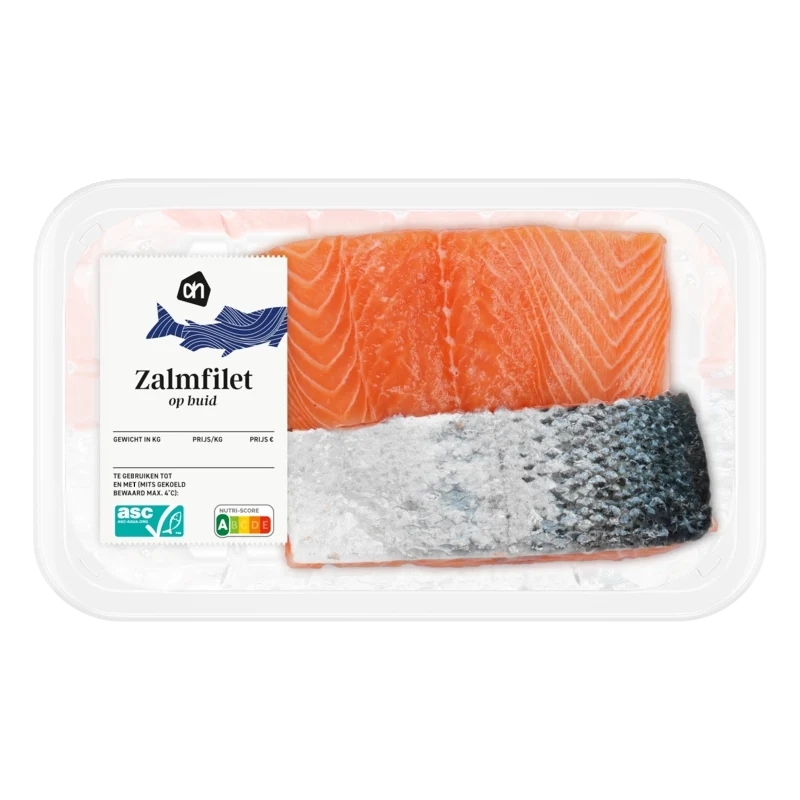 Zalmfilet op huid
