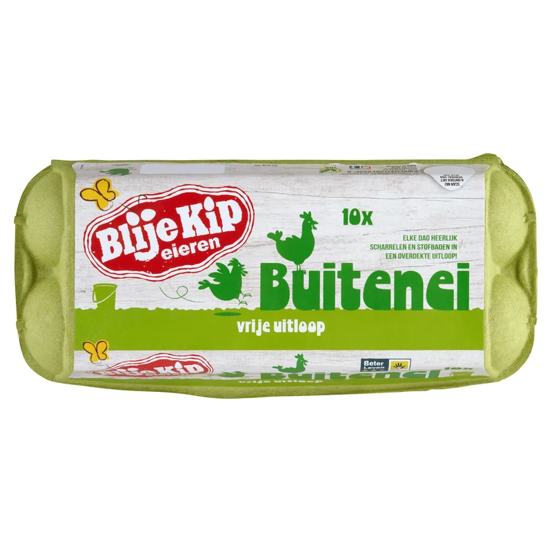 Blije Kip Buiten ei vrije uitloop eieren L.
