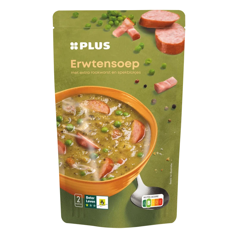 Soep in zak erwtensoep