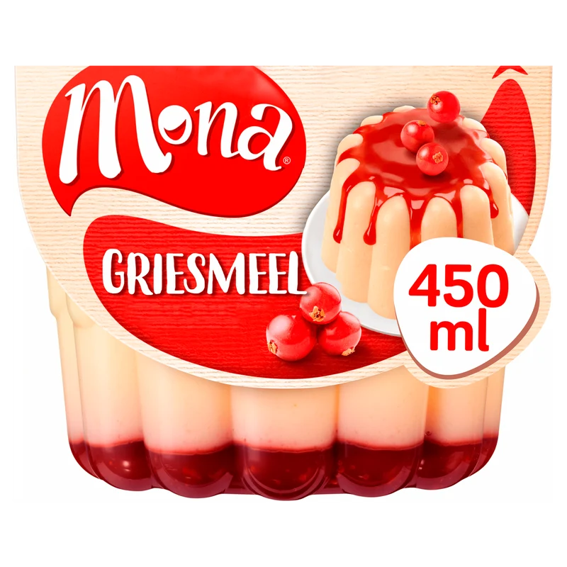 Mona Griesmeelpudding met rode bessensaus