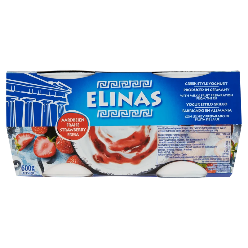 Elinas Griekse stijl yoghurt aardbei 4-pack