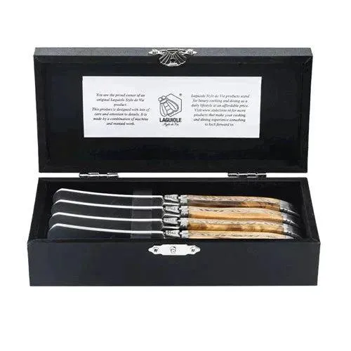 Luxury Line botermessen olijfhout in luxe kist (set van 4)