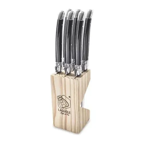 Premium Line steakmessen zwart in houten tray (set van 6)