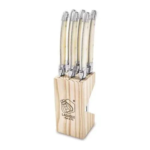 Premium Line steakmessen parelmoer in houten tray (set van 6)