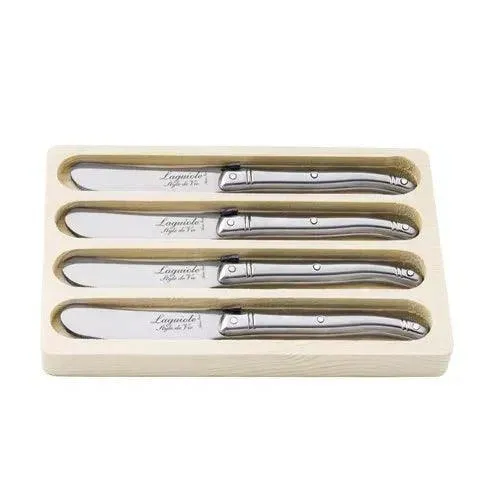 Premium Line botermessen RVS in houten tray (set van 4)
