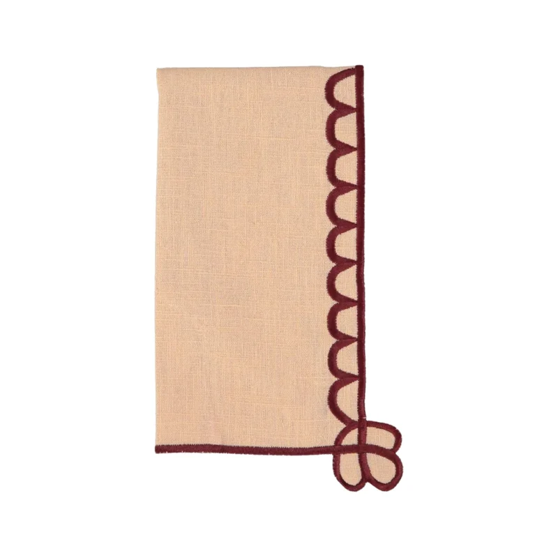 Servet Belle Nuit salmon with burgundy 45x45cm