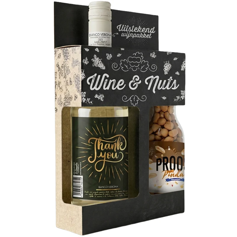 Wine & Nuts - 1x Bianco Verona 75cl en 1x 220gr Proost Pinda's