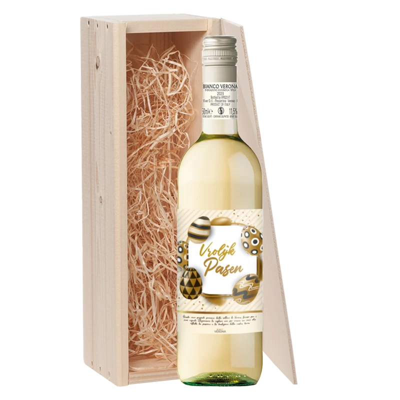 Wijncadeau Vrolijk Pasen Goud Bianco Verona 1x75cl