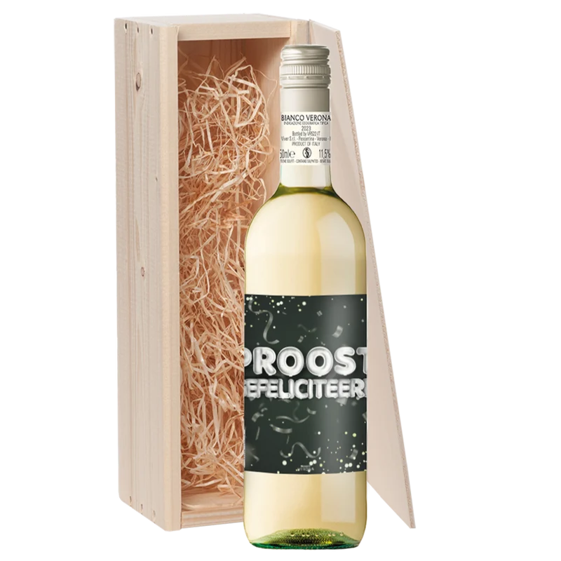 Wijncadeau Proost Gefeliciteerd Bianco Verona 1x75cl