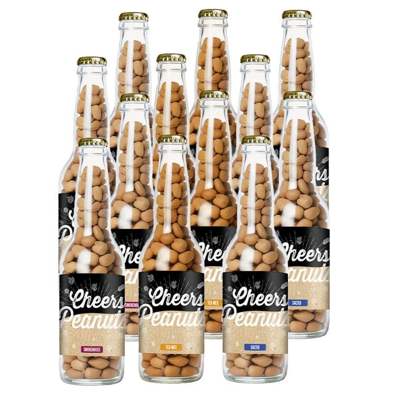 Cheers Peanuts Gemixt 220 gram, 12 bierflesjes vol heerlijke gekruide pinda's