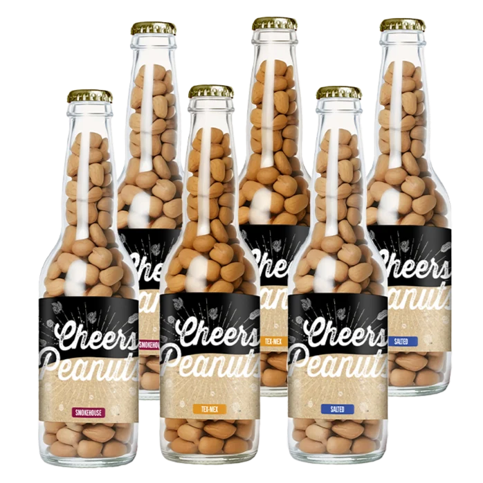 Cheers Peanuts Gemixt 220 gram, 6 bierflesjes vol heerlijke gekruide pinda's