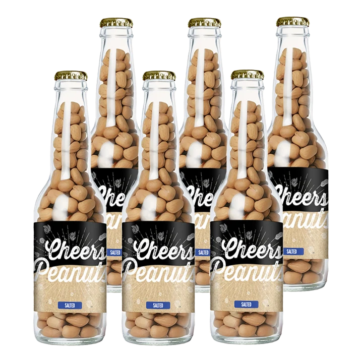 Cheers Peanuts Salted 220 gram, 6 bierflesjes vol heerlijke gekruide pinda's