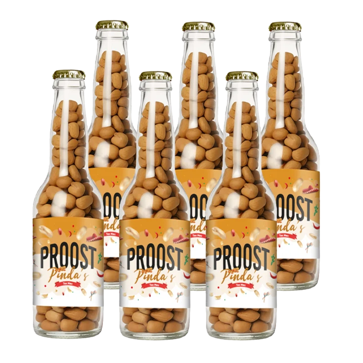 Pinda's Proost Tex-Mex 220 gram, 6 bierflesjes vol heerlijke gekruide pinda's