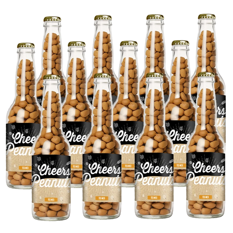 Cheers Peanuts Tex-Mex 220 gram, 12 bierflesjes vol heerlijke gekruide pinda's