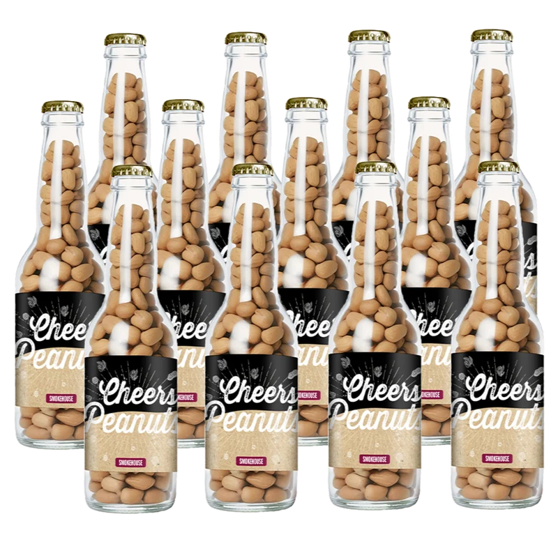 Cheers Peanuts Smokehouse 220 gram, 12 bierflesjes vol heerlijke gekruide pinda's