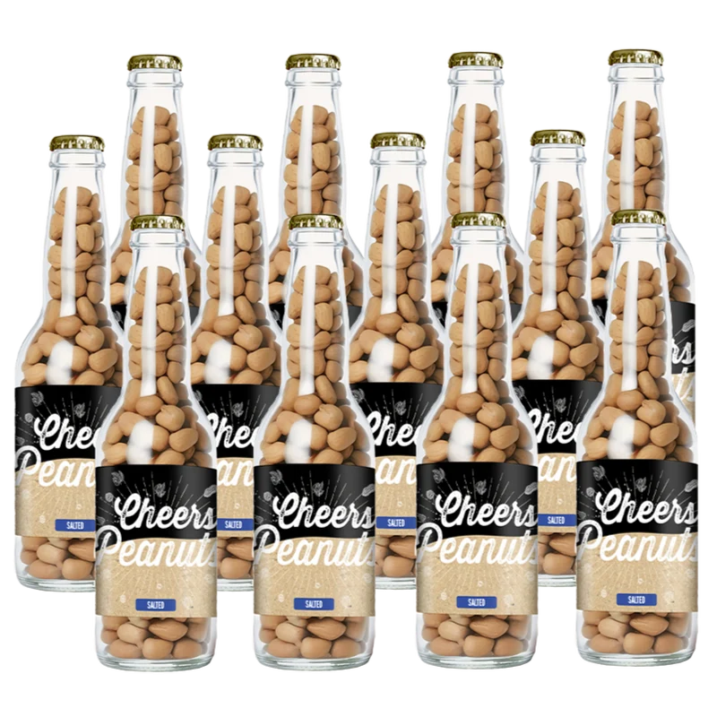 Cheers Peanuts Salted 220 gram, 12 bierflesjes vol heerlijke gekruide pinda's