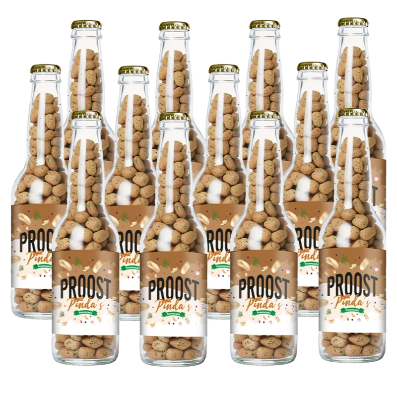 Pinda's Proost Provençaals 220 gram, 12 bierflesjes vol heerlijke gekruide pinda's