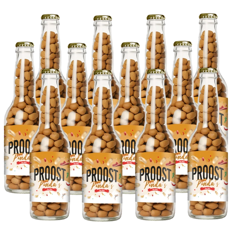 Pinda's Proost Tex-Mex 220 gram, 12 bierflesjes vol heerlijke gekruide pinda's