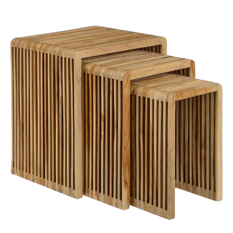 Yonker Bijzettafel - Set van 3 - L44 x B34 x H50 cm - Gerecycled Hout - Bruin