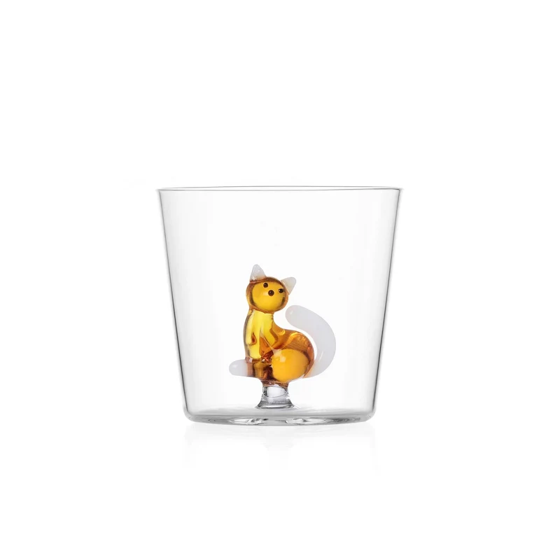 Waterglas Amber Cat met witte staart