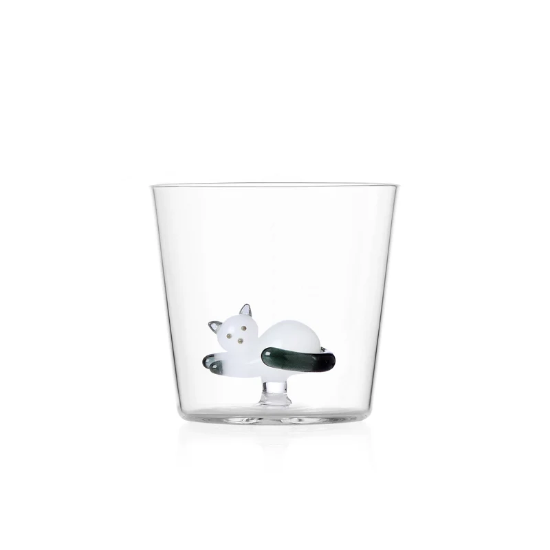 Waterglas Lying White Cat met groene staart