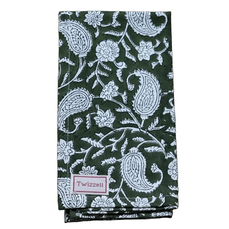 Servetten Olive & White Paisly 45x45cm (set van 4)