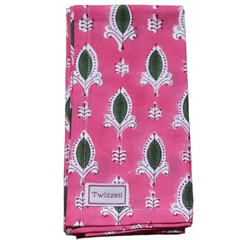 Servetten Pink and Green Leaf 45x45cm (set van 4)