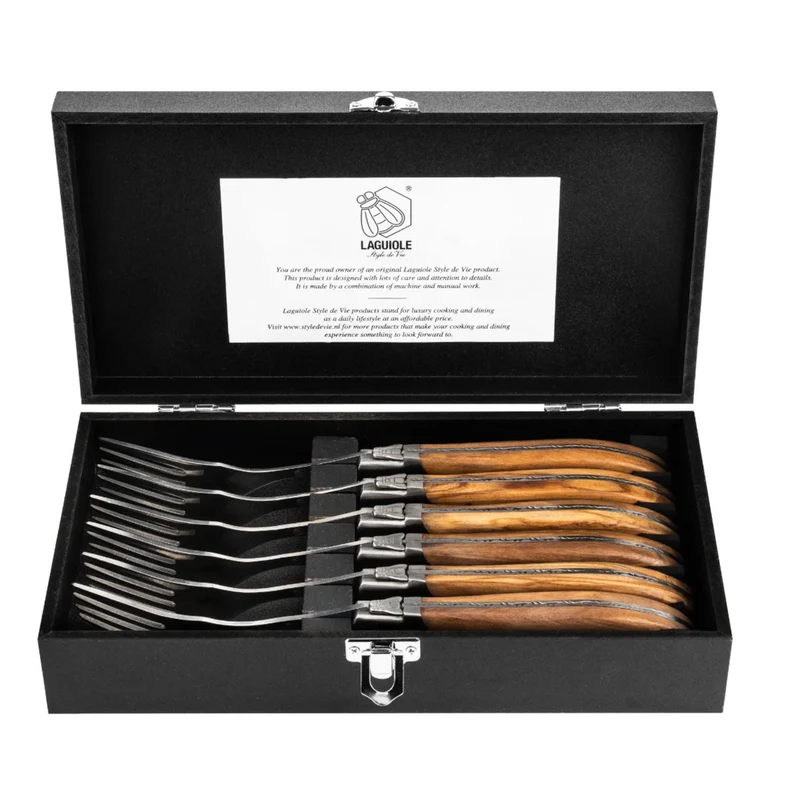 Luxury Line vorken olijfhout in luxe kist (set van 6)