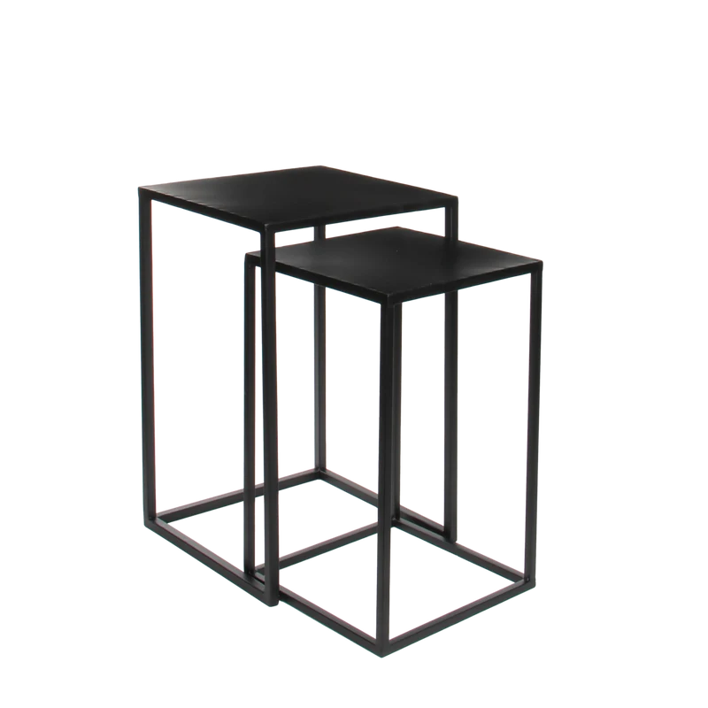 Goa Bijzettafel - Set van 2 - L35 x B35 x H55 cm - Metaal - Zwart