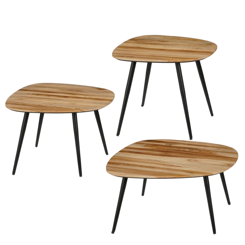 Jailey Bijzettafel - Set van 3 - L62 x B52 x H34 cm - Gerecycled Hout - Bruin