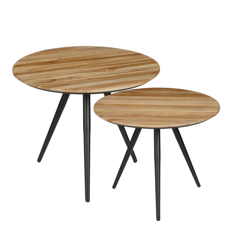Jailey Bijzettafel - Set van 2 - H49 x Ø50 cm - Gerecycled Hout - Bruin