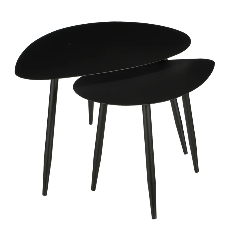 Bijzettafel - Set van 2 - L80 x B60 x H47 cm - Metaal - Zwart