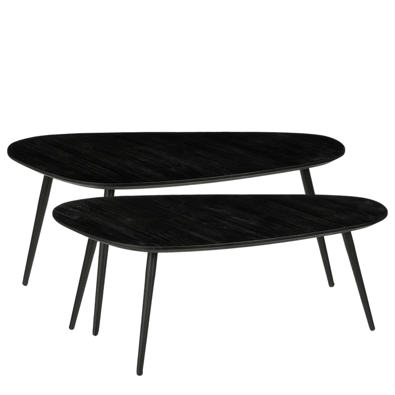 Jailey Bijzettafel - Set van 2 - L84 x B39 x H39 cm - Gerecycled Hout - Zwart