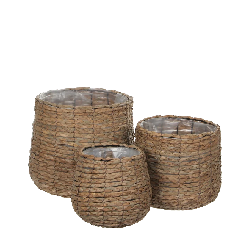 Avalon Mand voor Planten - Set van 3 - H31 x Ø30 cm - Zeegras - Lichtbruin
