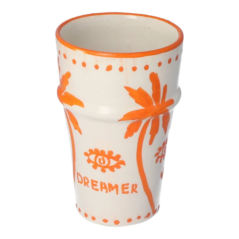 Mok Latte Palmtree Orange & White 12cm