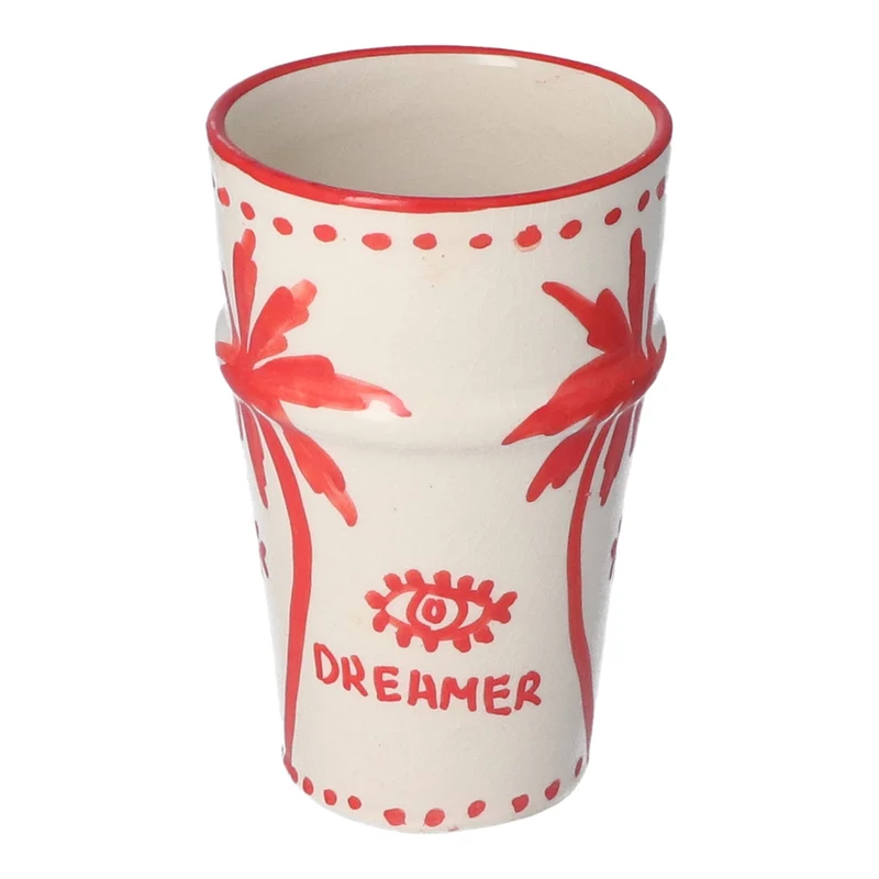 Mok Latte Palmtree Red & White 12cm