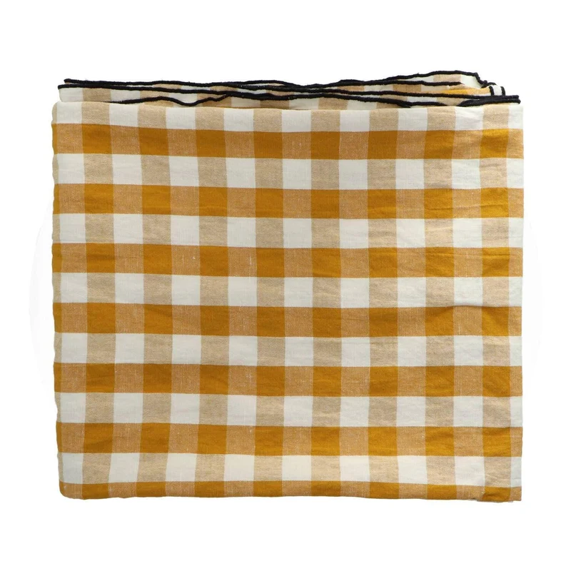 Tafelkleed Bourdon Canvas Mimi Vichy - Vichy Ocre & Bourdon Noir 145x350cm