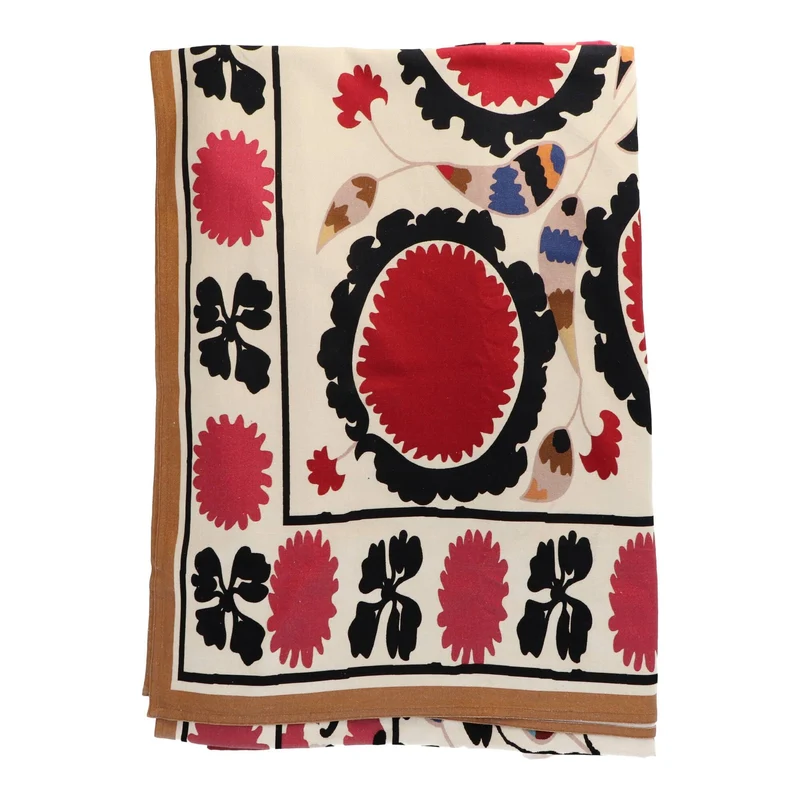 Tafelkleed vierkant wit rood motief 270x270cm