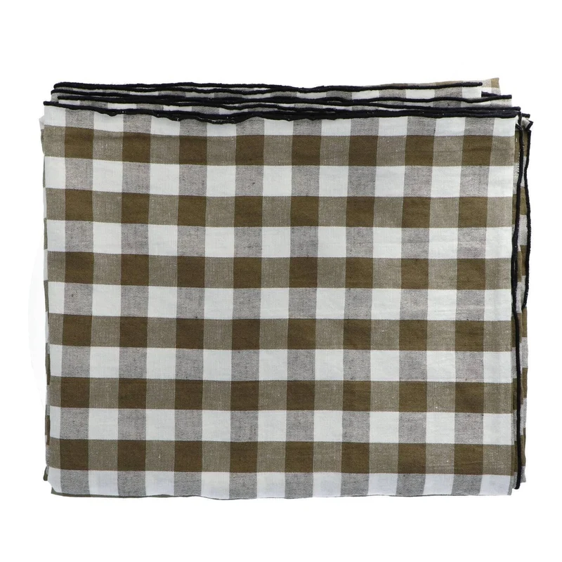Tafelkleed Bourdon Canvas Mimi Vichy - Vichy Kaki & Bourdon Noir 145x350cm