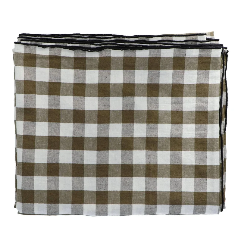 Tafelkleed Bourdon Canvas Mimi Vichy - Vichy Kaki & Bourdon Noir 145x300cm