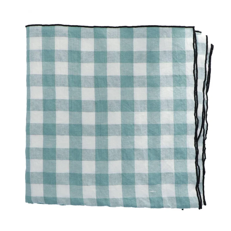 Tafelkleed Bourdon Canvas Mimi Vichy - Vichy Aqua & Bourdon Noir 145x300cm
