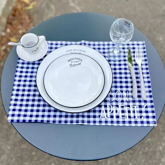 Placemat, "Bistrot, eet smakelijk" marineblauw