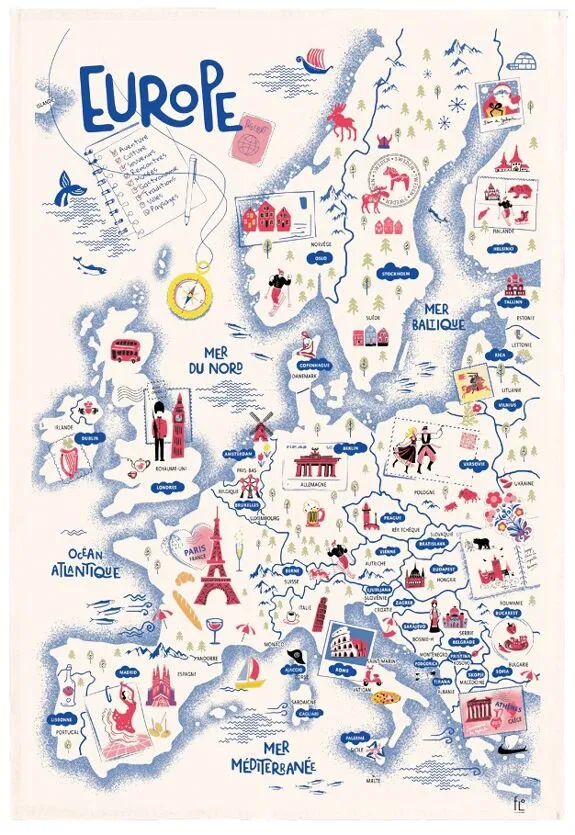 Theedoek Europe Ecru
