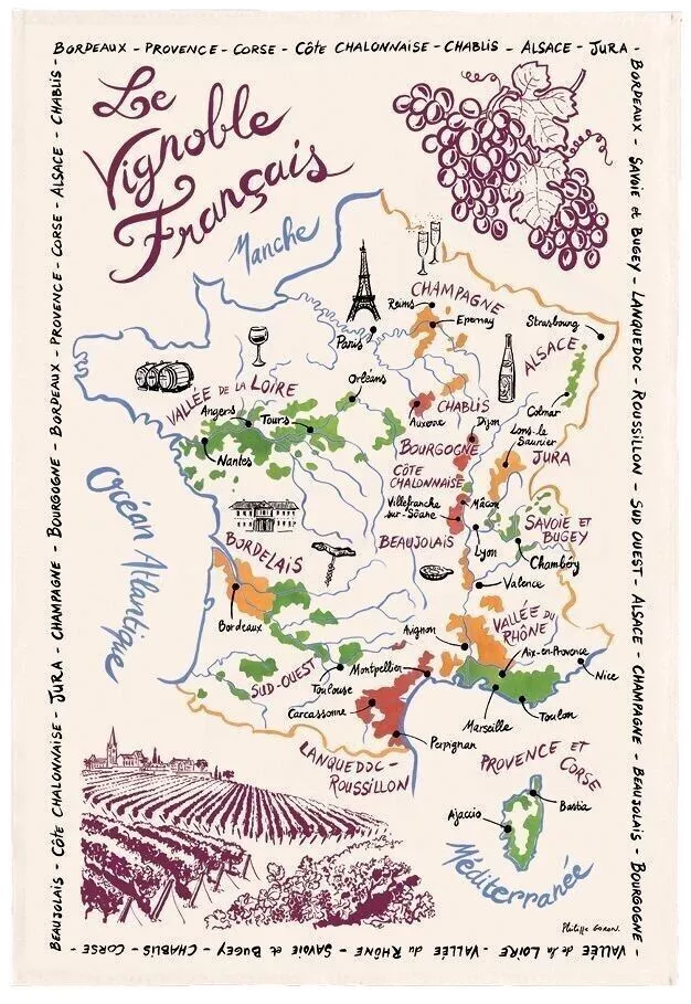 Theedoek De Franse Wijnkaart
